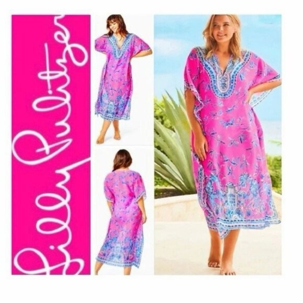 NWT Lilly Pulitzer Cuca Coverup maxi caftan dress S/M Pink Isle Slathouse Jungle